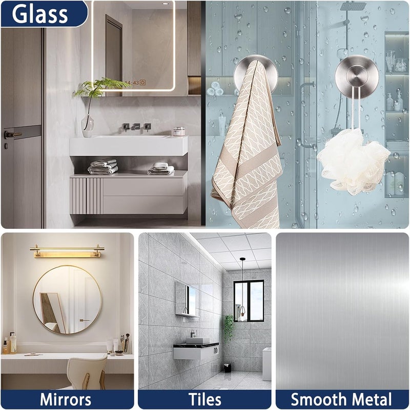 Fasbeu Silver Waterproof Suction Cup Hooks, 8-Pack Heavy Duty Stainless Steel No Drill Shower Hooks for Hanging Towels, Robes, Loofahs, Holder Holds Strong on Tile, Glass, Mirror, Wall, Bathroom Door - Image 4